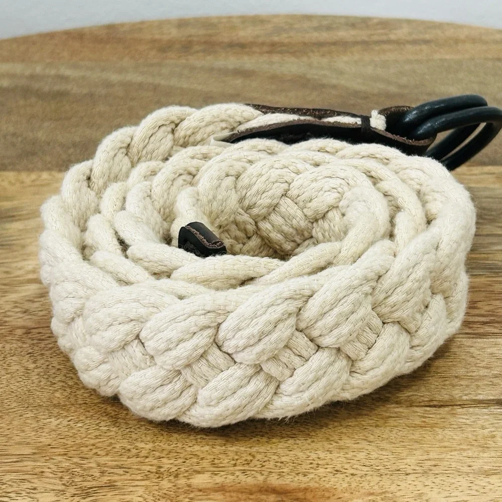 ABERCROMBIE & FITCH Men's White Wide Woven Fabric D-Ring Belt Size 31